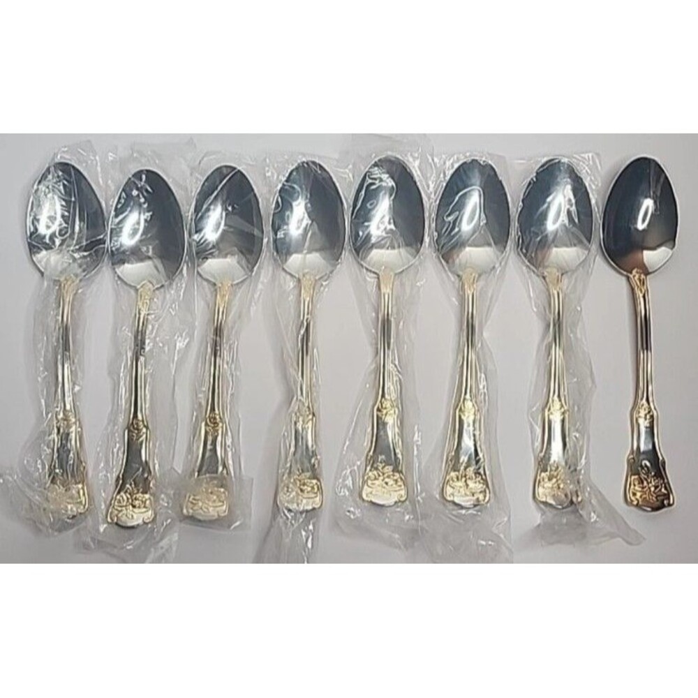 Royal Albert Old Country Roses Set Of 8 Tablespoons ~ Gold Accent Flatware NEW